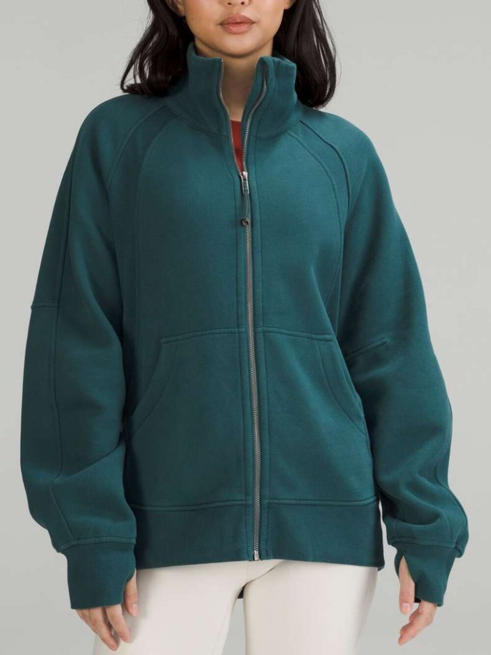 Lululemon • 2023 Scuba Oversized Funnel-Neck Full Zip Long Green Jasper • M/L